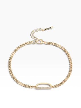 Unwritten Gold Pavé Bar Chain Bracelet letter D